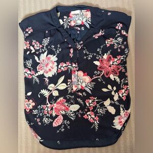 New York & Company Stretch Sleeveless Floral Blue Sheath Blouse Women's Medium